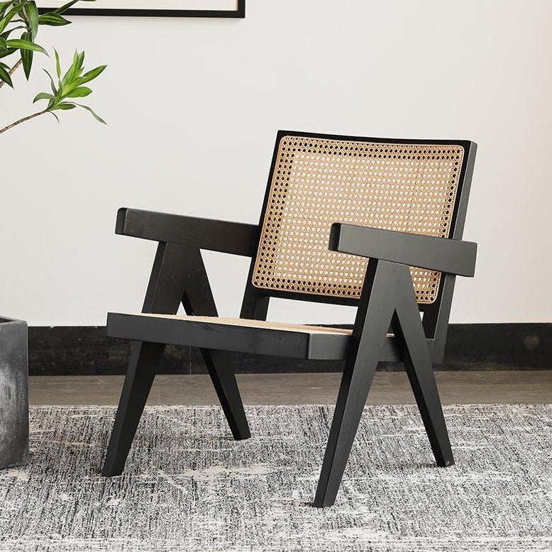 Silla de comedor de madera tradicional, sillón de comedor con respaldo de caña para uso doméstico