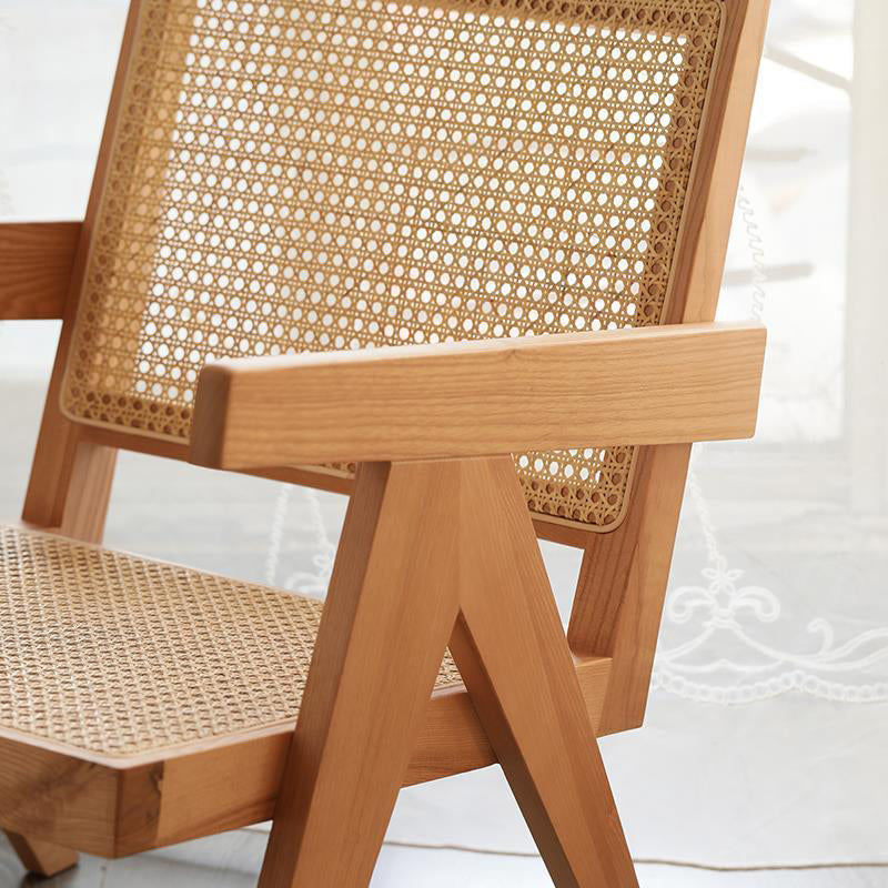Silla de comedor de madera tradicional, sillón de comedor con respaldo de caña para uso doméstico