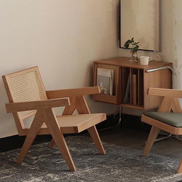 Silla de comedor de madera tradicional, sillón de comedor con respaldo de caña para uso doméstico