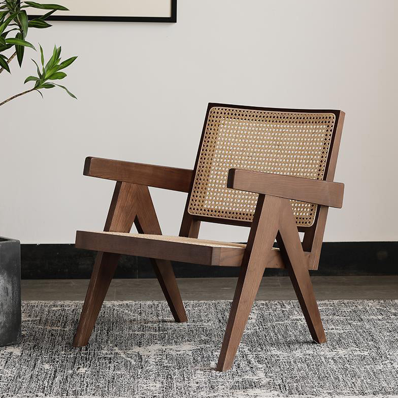 Silla de comedor de madera tradicional, sillón de comedor con respaldo de caña para uso doméstico