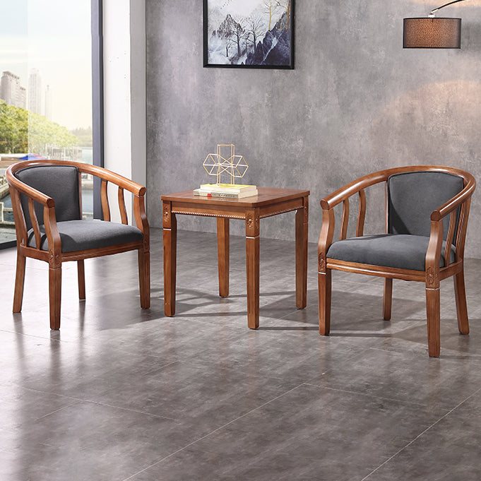 Silla sin brazos de comedor de madera tradicional, silla de comedor de tela de lino para restaurante