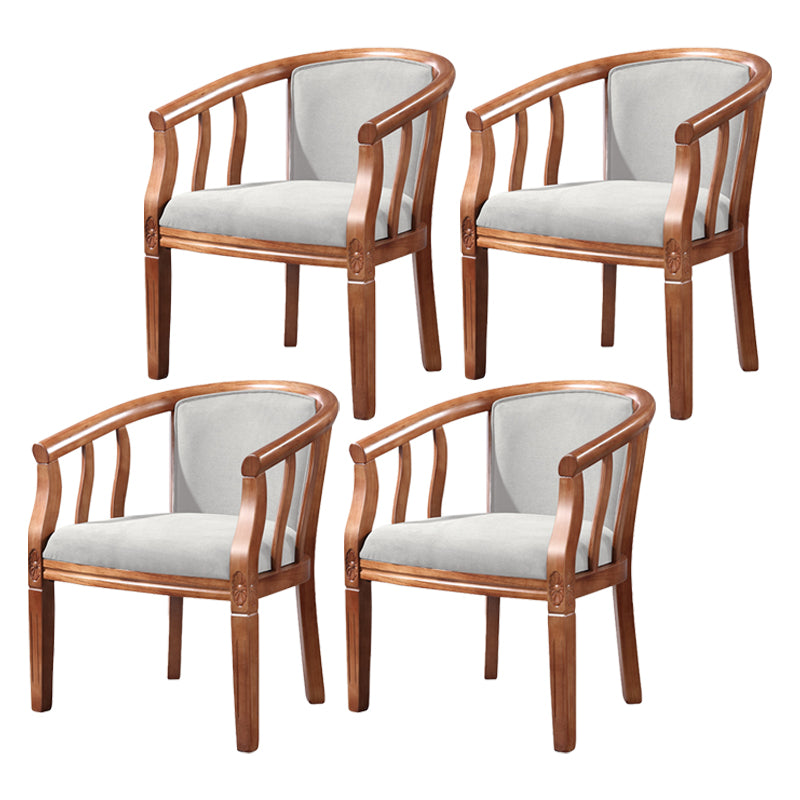 Silla sin brazos de comedor de madera tradicional, silla de comedor de tela de lino para restaurante