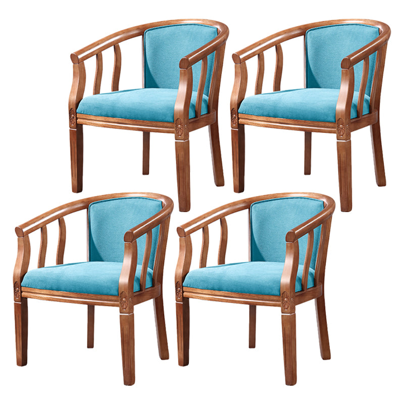 Silla sin brazos de comedor de madera tradicional, silla de comedor de tela de lino para restaurante