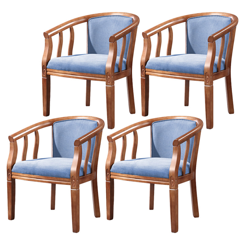 Silla sin brazos de comedor de madera tradicional, silla de comedor de tela de lino para restaurante