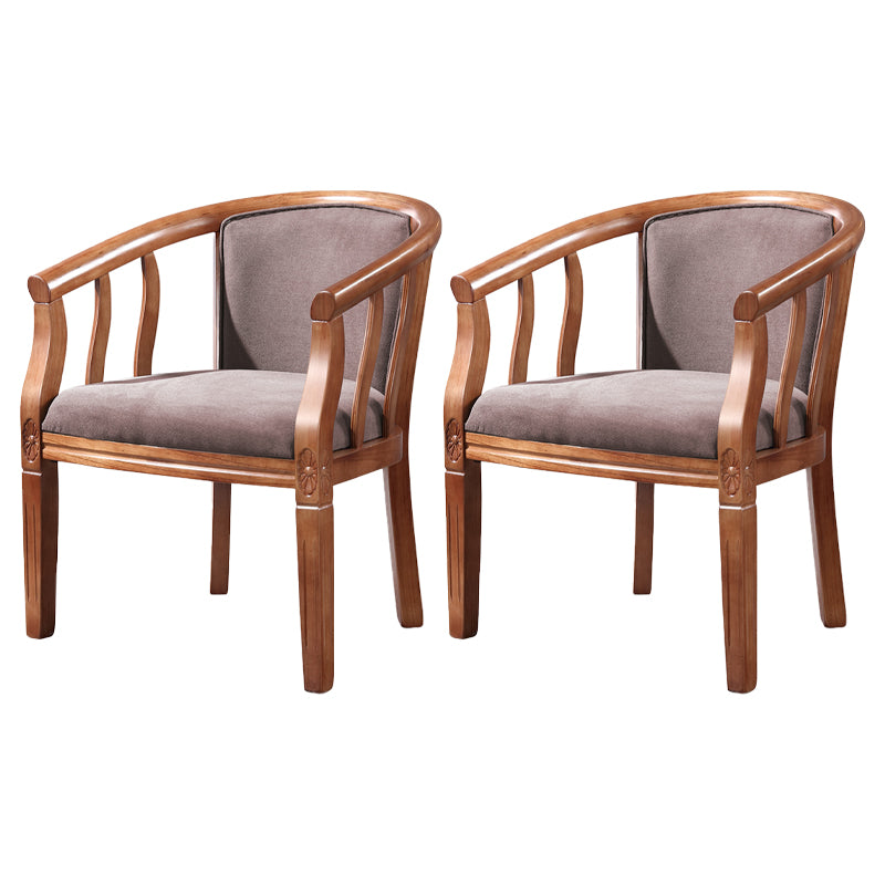 Silla sin brazos de comedor de madera tradicional, silla de comedor de tela de lino para restaurante