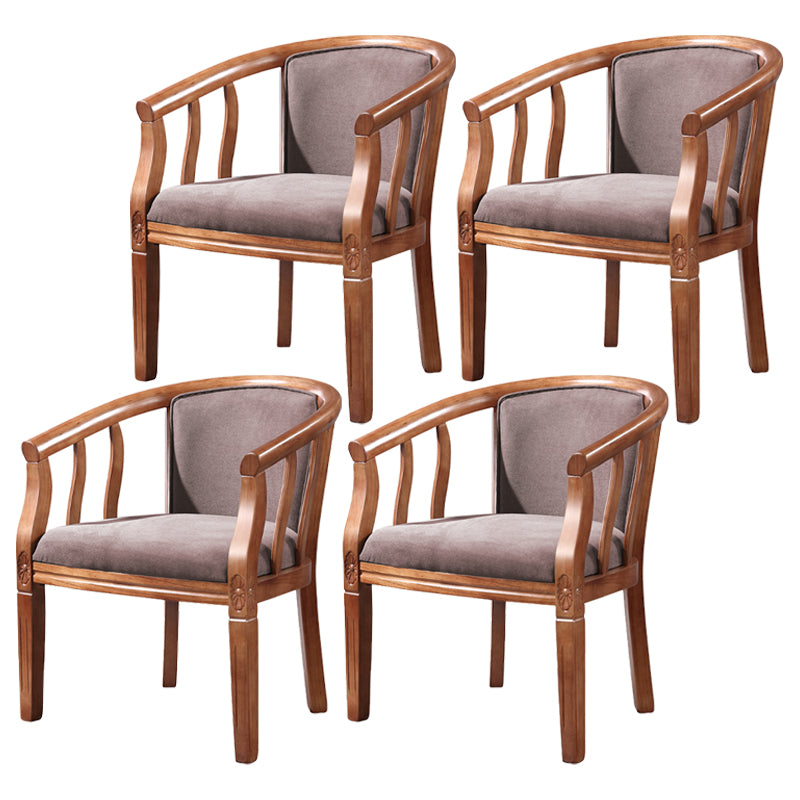 Silla sin brazos de comedor de madera tradicional, silla de comedor de tela de lino para restaurante