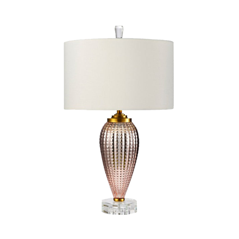 Lampada da tavolo moderna a 1 testa con lampada da scrivania piccola a cilindro bianco con paralume in tessuto