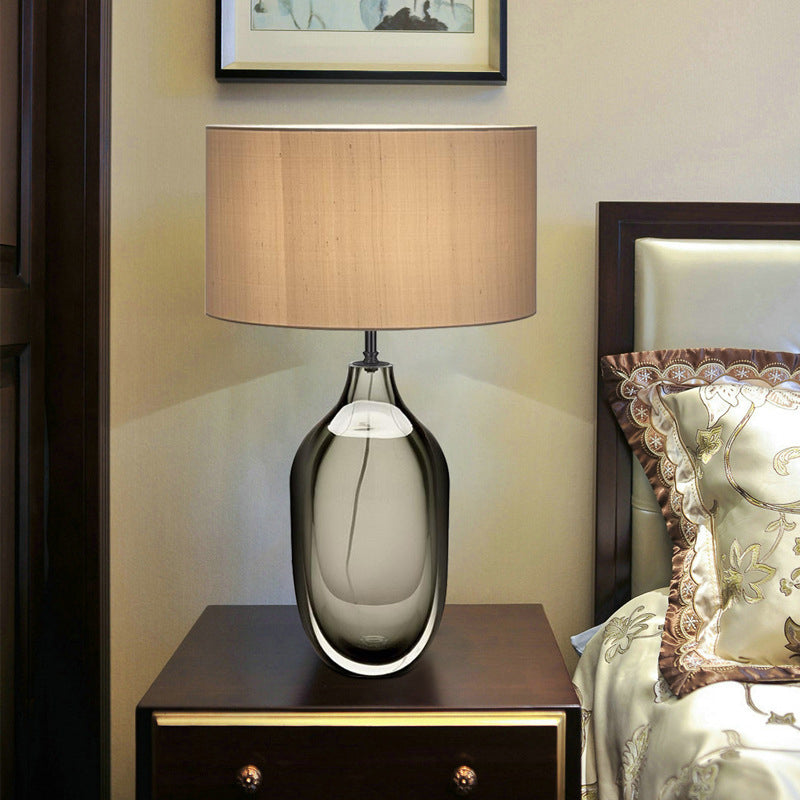 Lampada da lavoro in cristallo con paralume dritto, tessuto modernista, 1 lampadina, luce da lettura in kaki