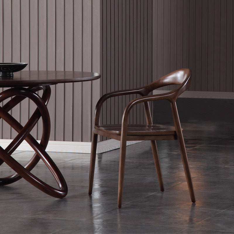 Silla tradicional de madera maciza con respaldo, juego de sillas con brazos y respaldo abierto para comedor y cocina