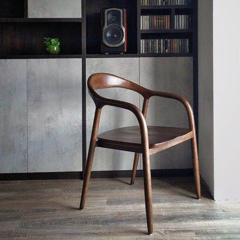 Silla tradicional de madera maciza con respaldo, juego de sillas con brazos y respaldo abierto para comedor y cocina