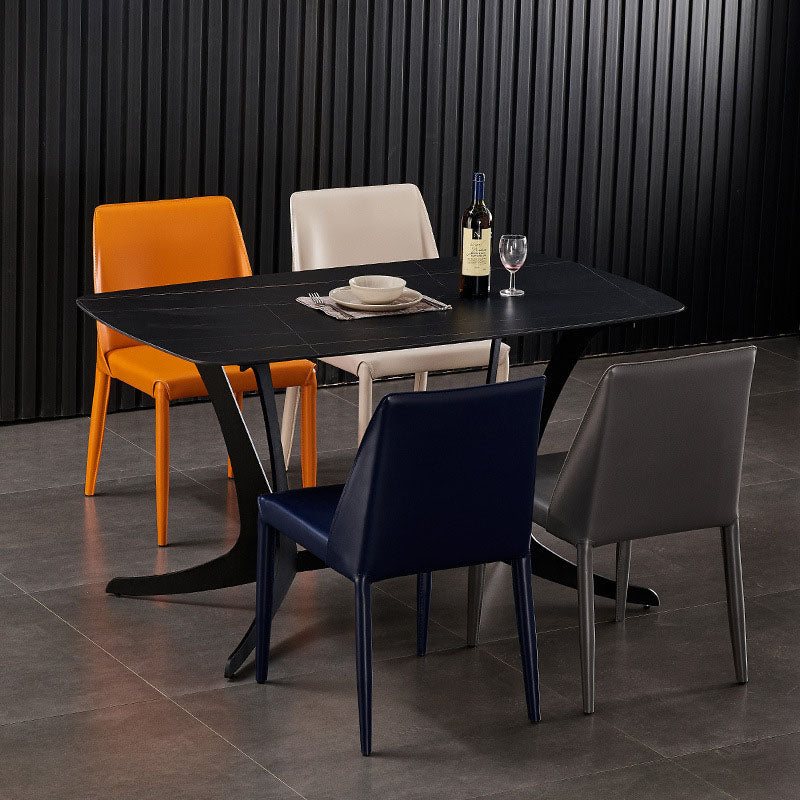 Contemporary Leather Chairs Set Kitchen Dining Room Solid Back Side Chair