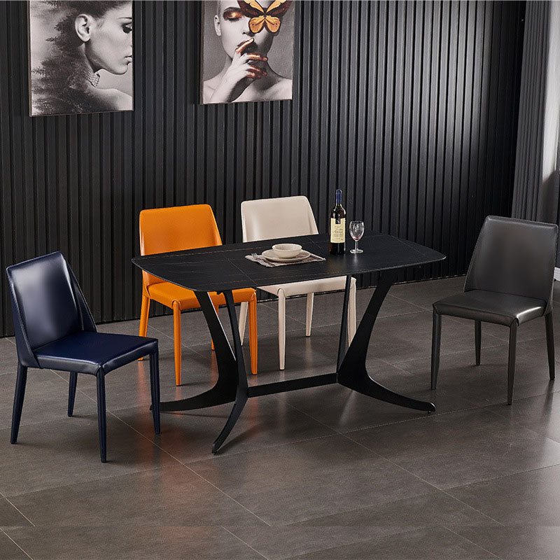 Contemporary Leather Chairs Set Kitchen Dining Room Solid Back Side Chair