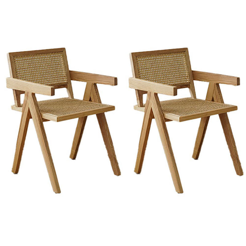 Chaise de salle à manger scandinave en bois, chaises de salle à manger à dossier ouvert avec accoudoirs (Ensemble de 2)