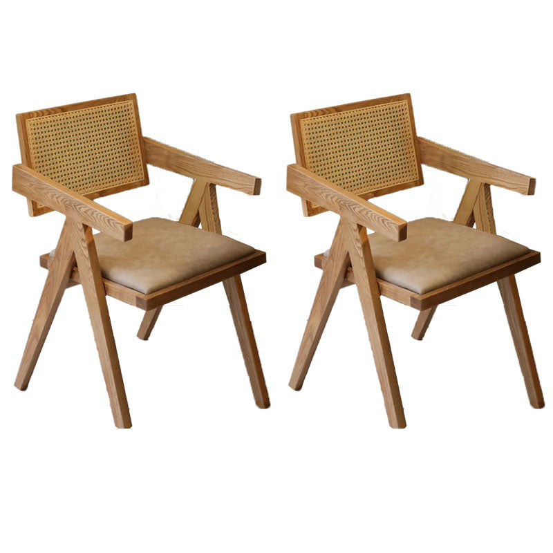 Chaise de salle à manger scandinave en bois, chaises de salle à manger à dossier ouvert avec accoudoirs (Ensemble de 2)