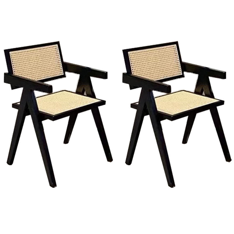 Chaise de salle à manger scandinave en bois, chaises de salle à manger à dossier ouvert avec accoudoirs (Ensemble de 2)