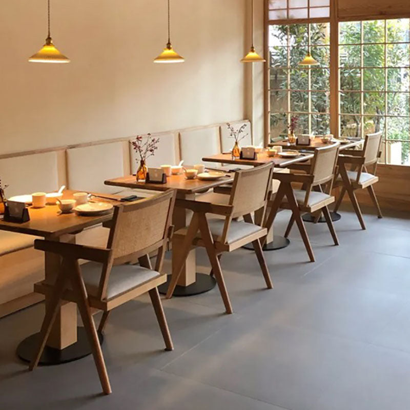 Silla de comedor de madera escandinava, cafetería, sillas de comedor con respaldo abierto y brazo (juego de 2)
