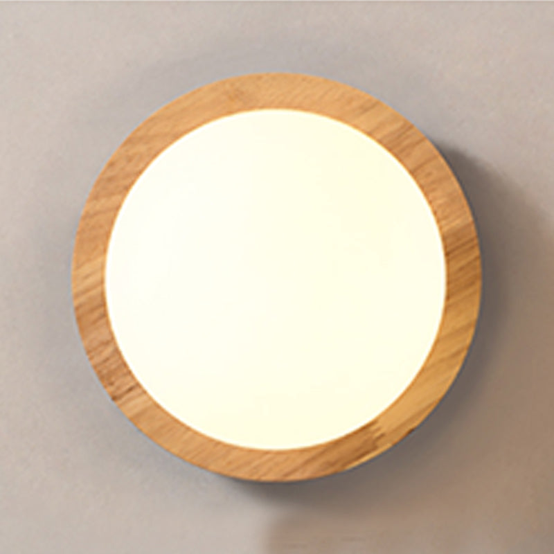 Modern Concise Flush Mount Wooden Globe Ceiling Light with White Glass Shade