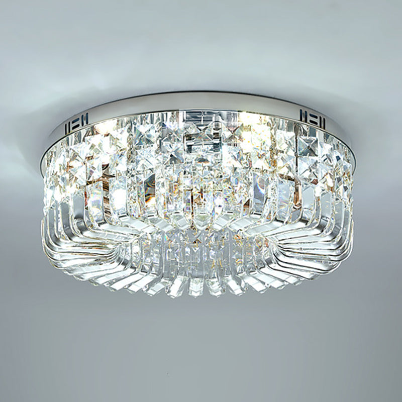 Round Shape Crystal Ceiling Lamp Modern Stainless Steel Flush Mount for Study Bedroom