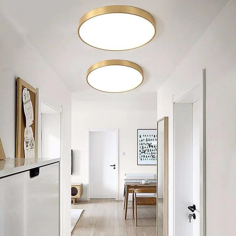 Round Shape LED Ceiling Lamp Modern  Copper 1 Light Flush Mount for Living Room