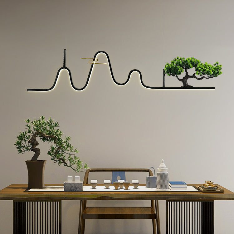 Linear Shape Island Light Modern Style Metal Single Light Pendant Light