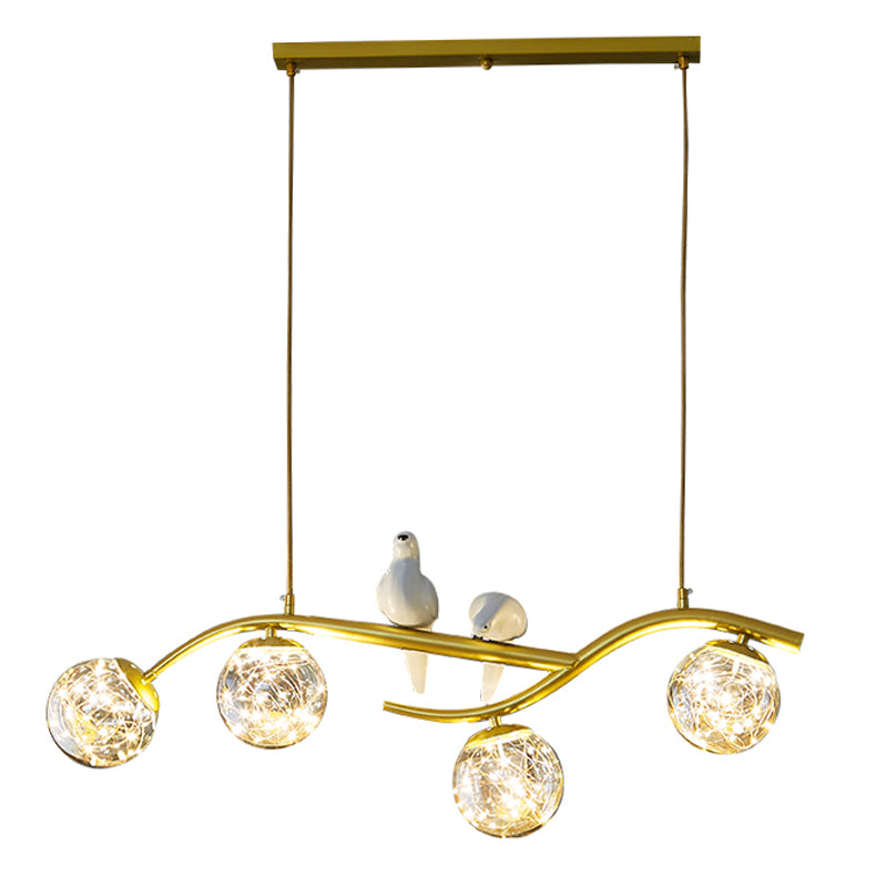 4 Light Sphere Island Light Fixture Contemporary Glass Island Chandelier in Gold