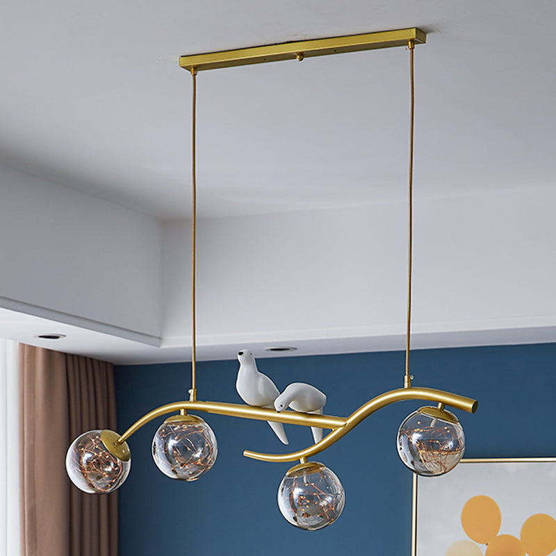 4 Light Sphere Island Light Fixture Contemporary Glass Island Chandelier in Gold