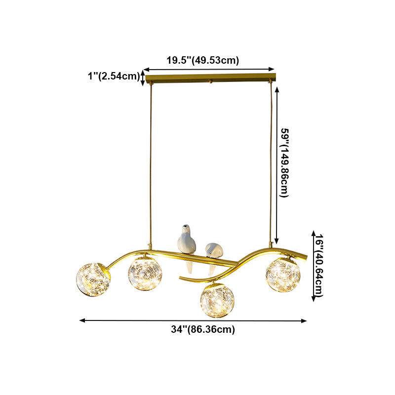 4 Light Sphere Island Light Fixture Contemporary Glass Island Chandelier in Gold