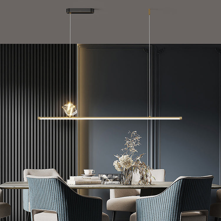 1 Light Linear Island Light Fixture Contemporary Crystal Island Chandelier in Gold