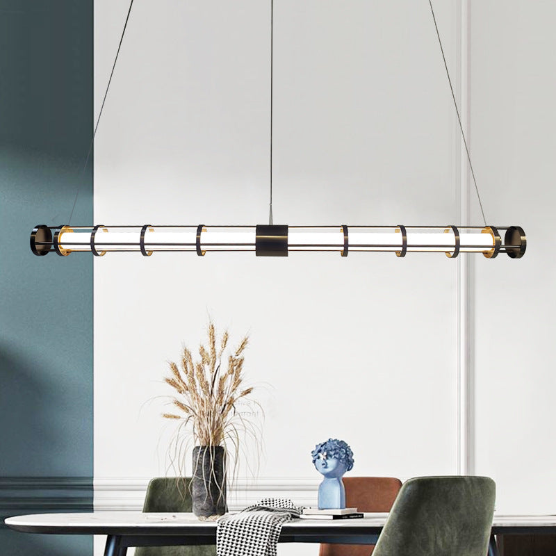 Postmodern Island Lighting Linear Glass Chandelier Light Fixture for Dining Room