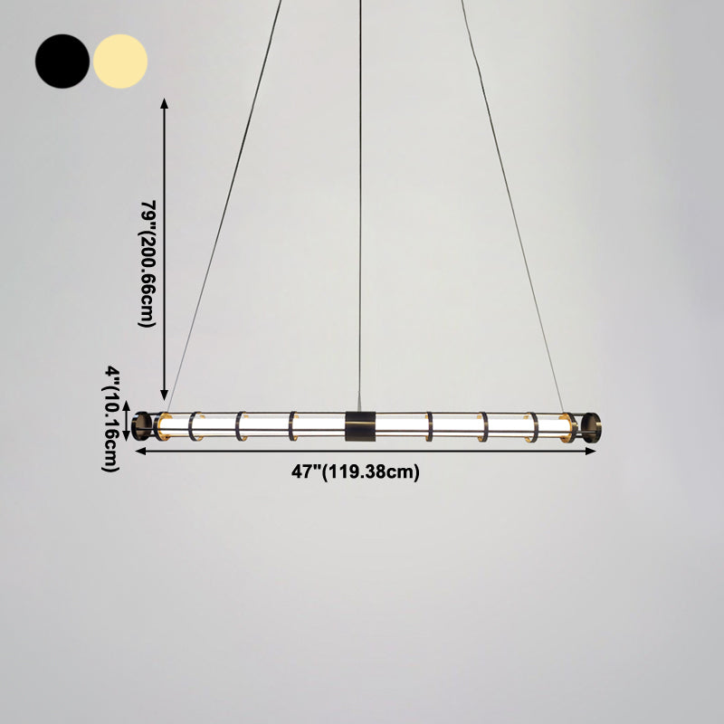 Postmodern Island Lighting Linear Glass Chandelier Light Fixture for Dining Room