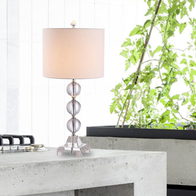 Simplicity Spherical Fabric Desk Light Hand-Cut Crystal 1 Bulb Night Table Lamp in White