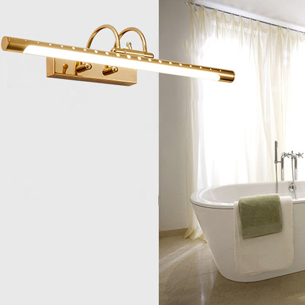 Metal Linear Shade Wall Lighting Modern 1 Light Mirror Wall Mount Light Fixture in Gold