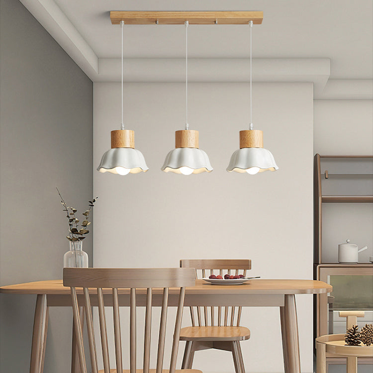 Lampada sospesa florida in legno in stile creativo moderno vetro a 3 luci a ciondolo a 3 luci per sala da pranzo