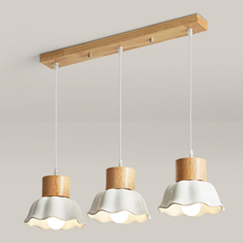 Houten flored hanging lamp in moderne creatieve stijl glas met drie lichte hanglamp voor eetkamer