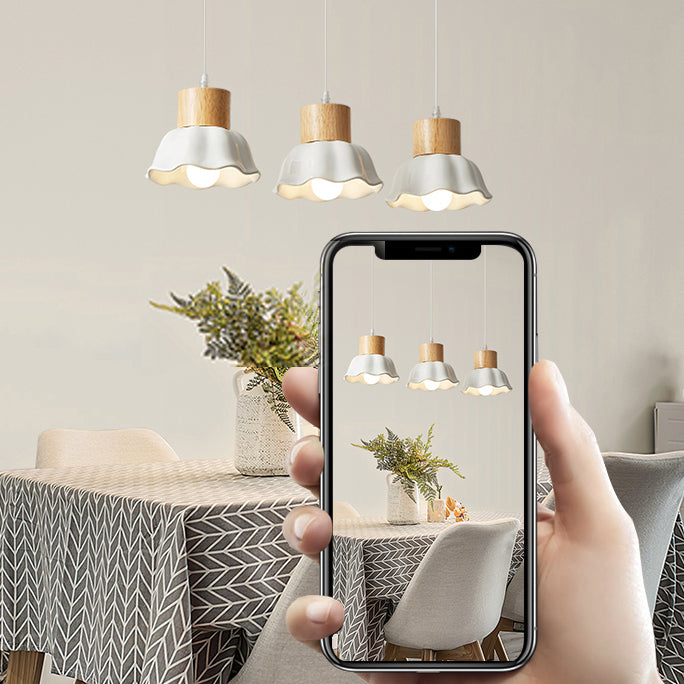 Houten flored hanging lamp in moderne creatieve stijl glas met drie lichte hanglamp voor eetkamer