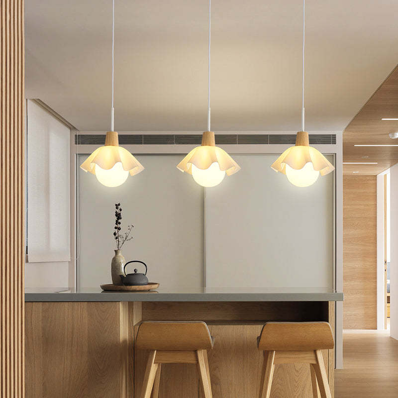 Witte bol hanglamp in moderne beknopte stijl houten binnenhangende lamp met glazen schaduw