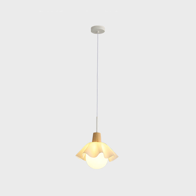 Witte bol hanglamp in moderne beknopte stijl houten binnenhangende lamp met glazen schaduw