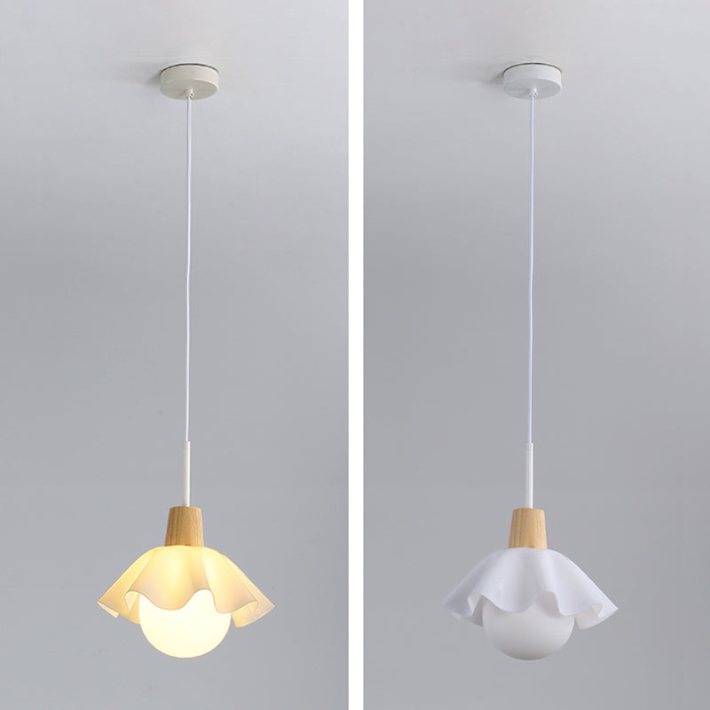 Witte bol hanglamp in moderne beknopte stijl houten binnenhangende lamp met glazen schaduw