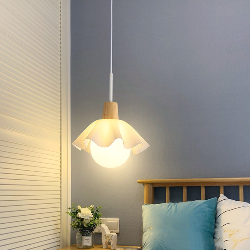 Witte bol hanglamp in moderne beknopte stijl houten binnenhangende lamp met glazen schaduw
