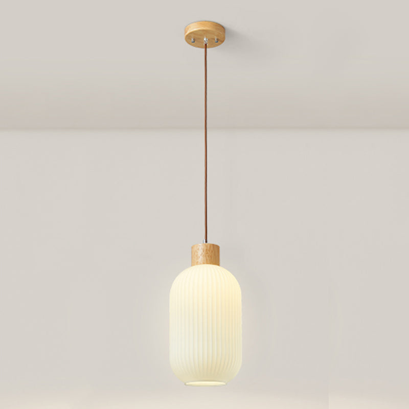 Lampe à suspension géométrique en bois léger créatif moderne avec une teinte en verre blanche
