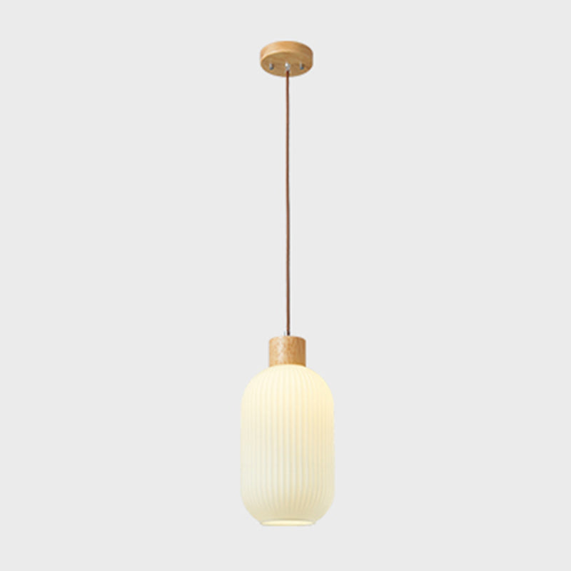 Lampe à suspension géométrique en bois léger créatif moderne avec une teinte en verre blanche