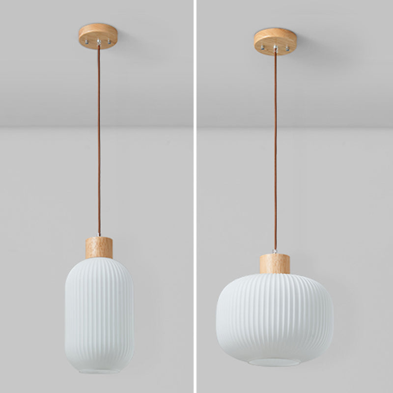 Lampe à suspension géométrique en bois léger créatif moderne avec une teinte en verre blanche