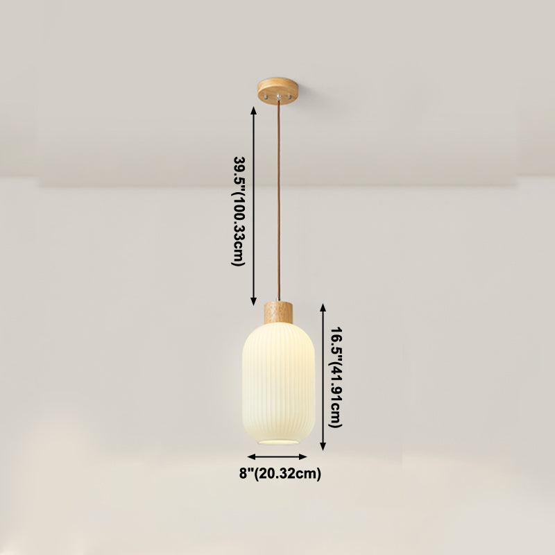 Lampe à suspension géométrique en bois léger créatif moderne avec une teinte en verre blanche