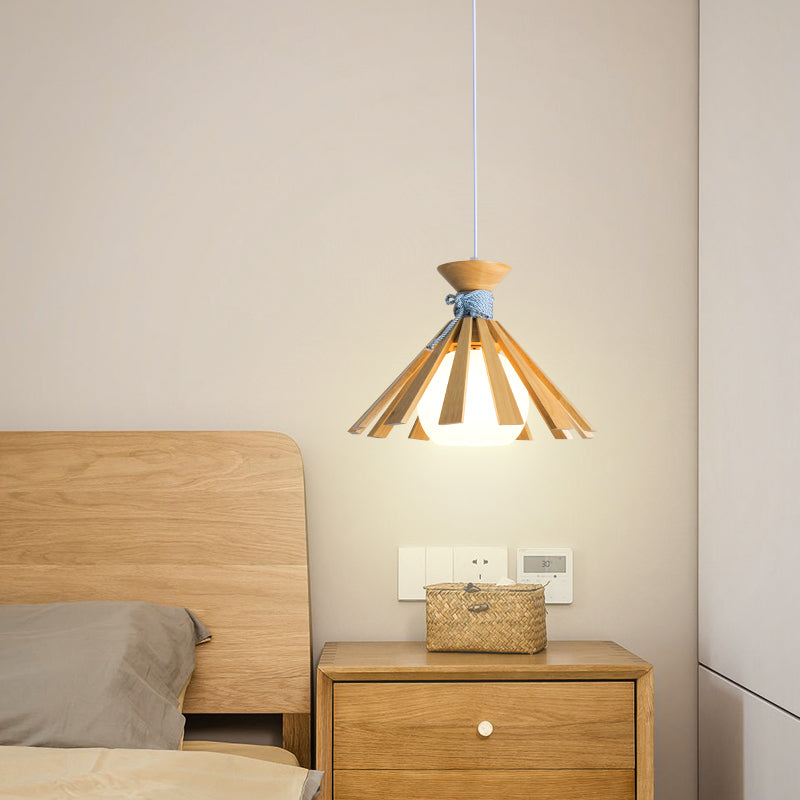 Minimaliste moderne à la lampe suspendue à la lampe en bois de bois avec une teinte en verre