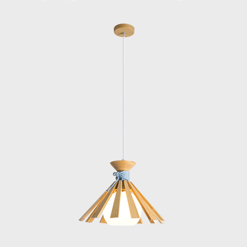 Minimaliste moderne à la lampe suspendue à la lampe en bois de bois avec une teinte en verre