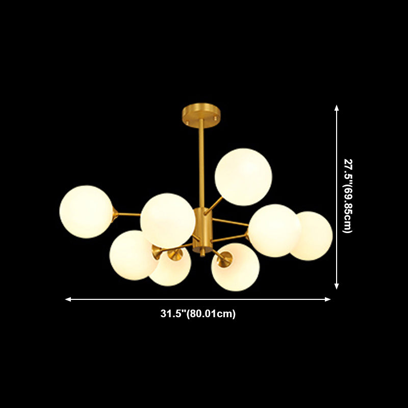 Lampadario globo nordico oro multi luce appesa alla luce con vetro bianco per camera da letto