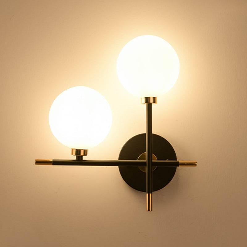 White Glass Wall Sconce 2 Head Wall Mounted Light Fixture for Study Room Sitting Room