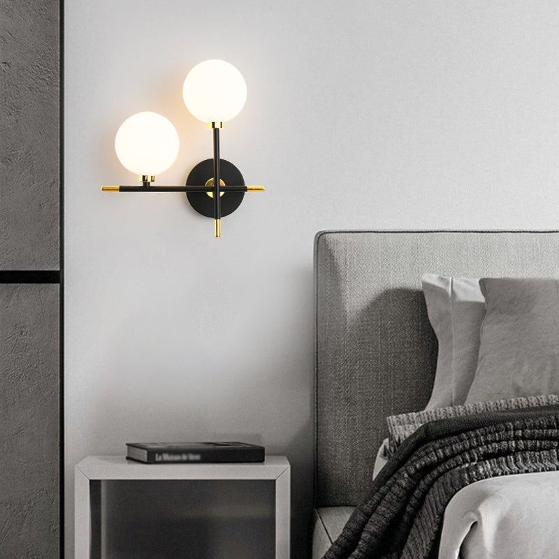 White Glass Wall Sconce 2 Head Wall Mounted Light Fixture for Study Room Sitting Room