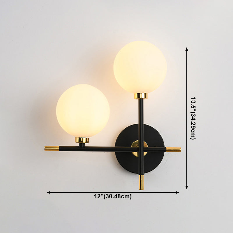 White Glass Wall Sconce 2 Head Wall Mounted Light Fixture for Study Room Sitting Room