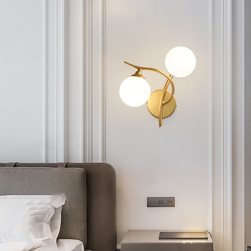 Luz de pared de 2 cabezas contemporánea de pared de vidrio blanco para sala de estar para sala de estar